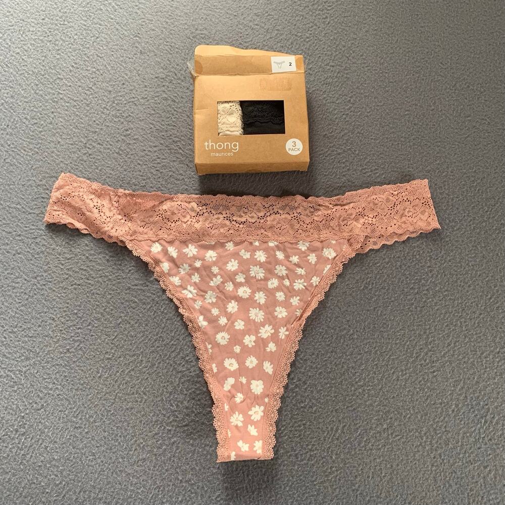 3 Pack of Maurices Thong Panties with Lace Trim Cool Mink Combo Color Black Pink